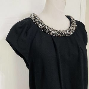 Boden Size 10 Blouse Embellished Jeweled Collar Neckline Wool Lined UK14 Top